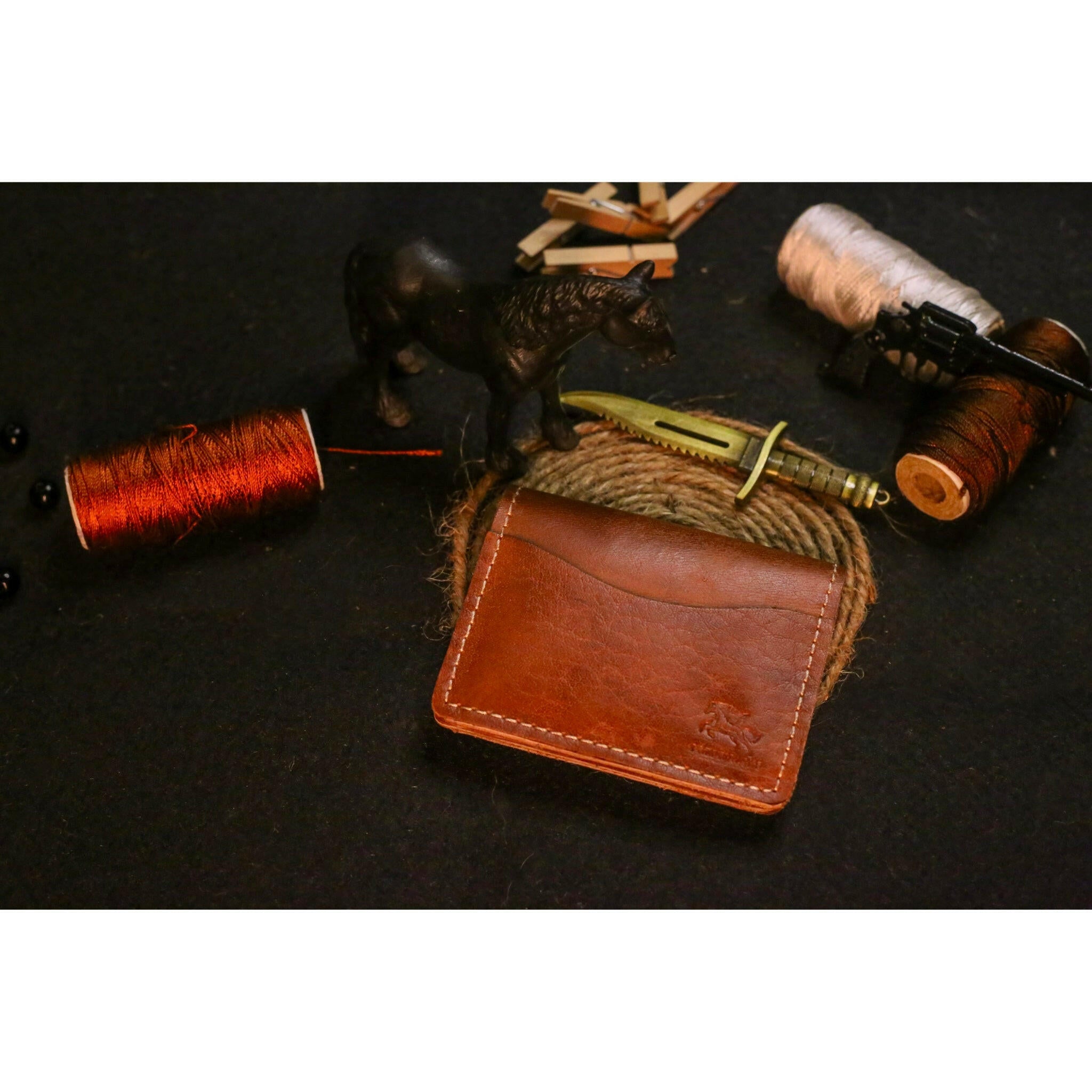 Mini Card Holder – Ultra Slim & Compact | Crazy Horse Leather | Vintage Brown - Przewalske
