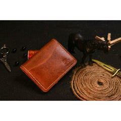Mini Card Holder – Ultra Slim & Compact | Crazy Horse Leather | Vintage Brown - Przewalske